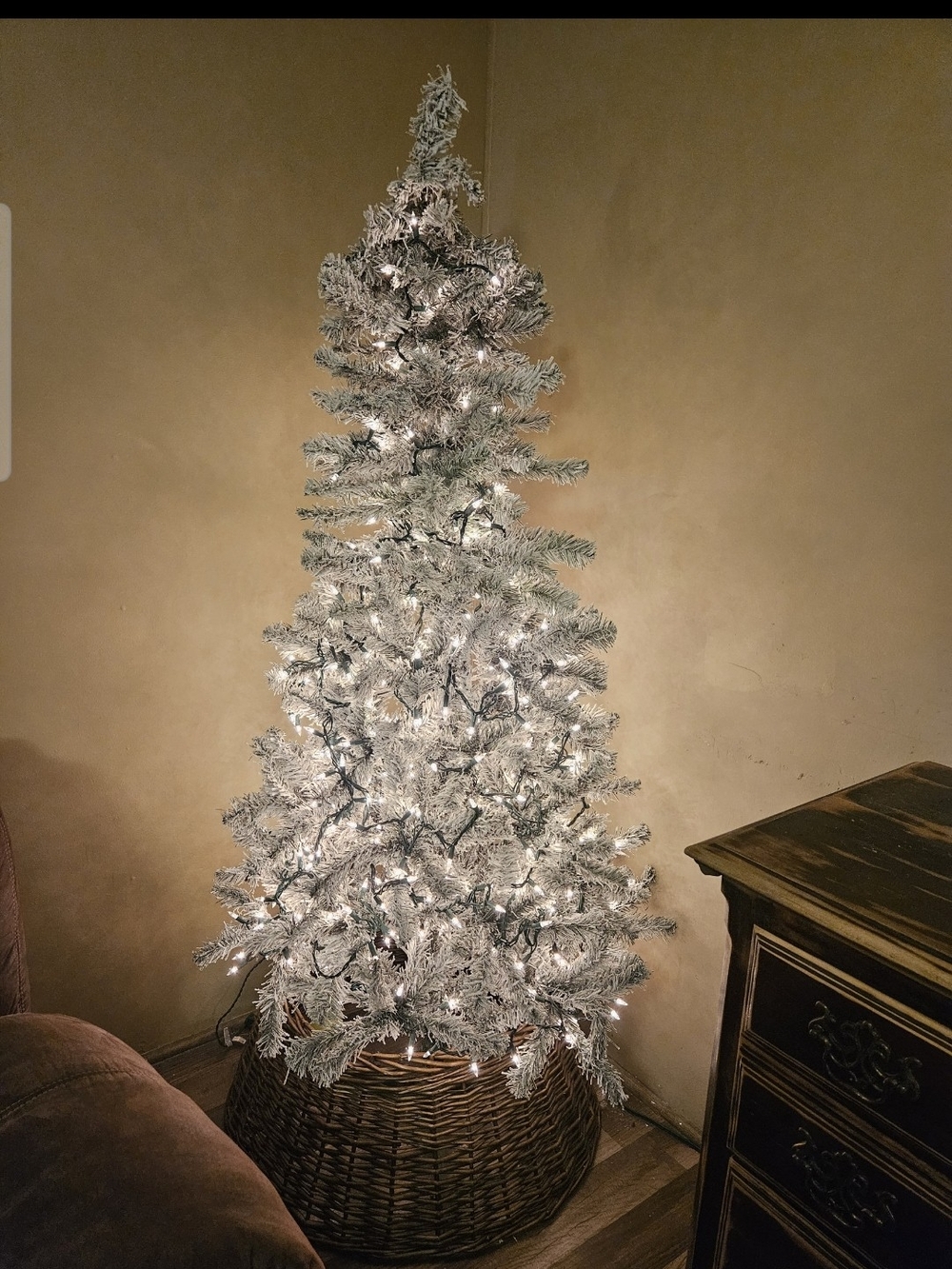 Holiday Time Flocked White Christmas Tree with Built-In Warm White Lights